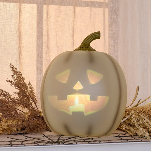 Lumenjack Animated Talking Pumpkin in White styled on a mantel