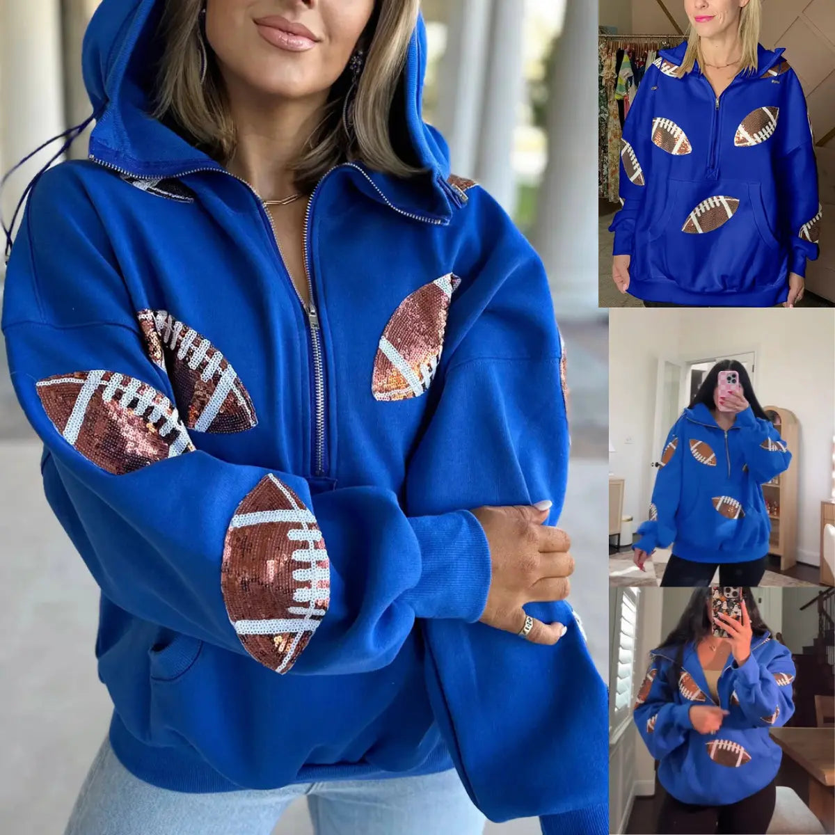 Kickoff Sequin Half-Zip Hoodie blue