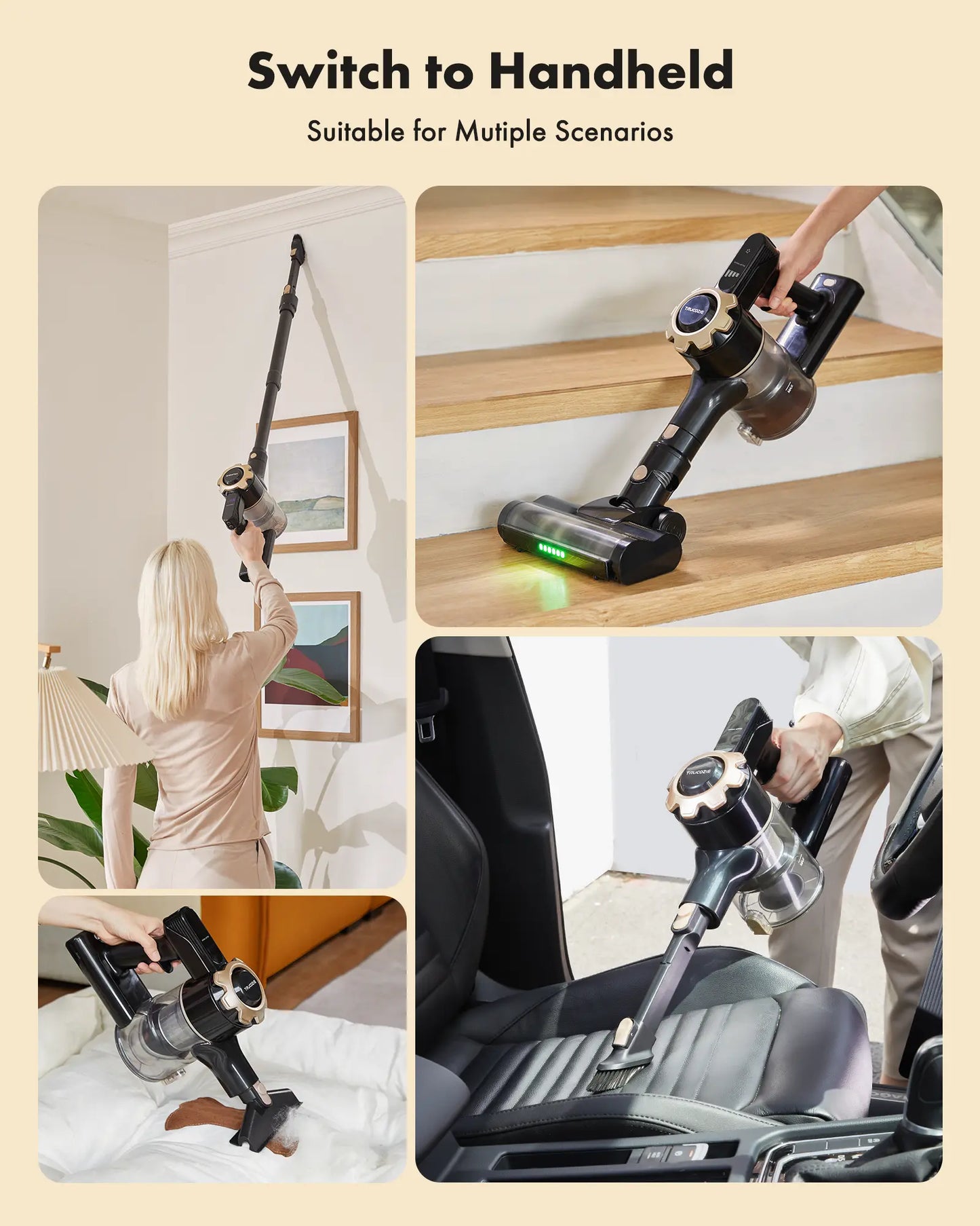 Volara Cordless Stick Vacuum converts to a handheld vacuum