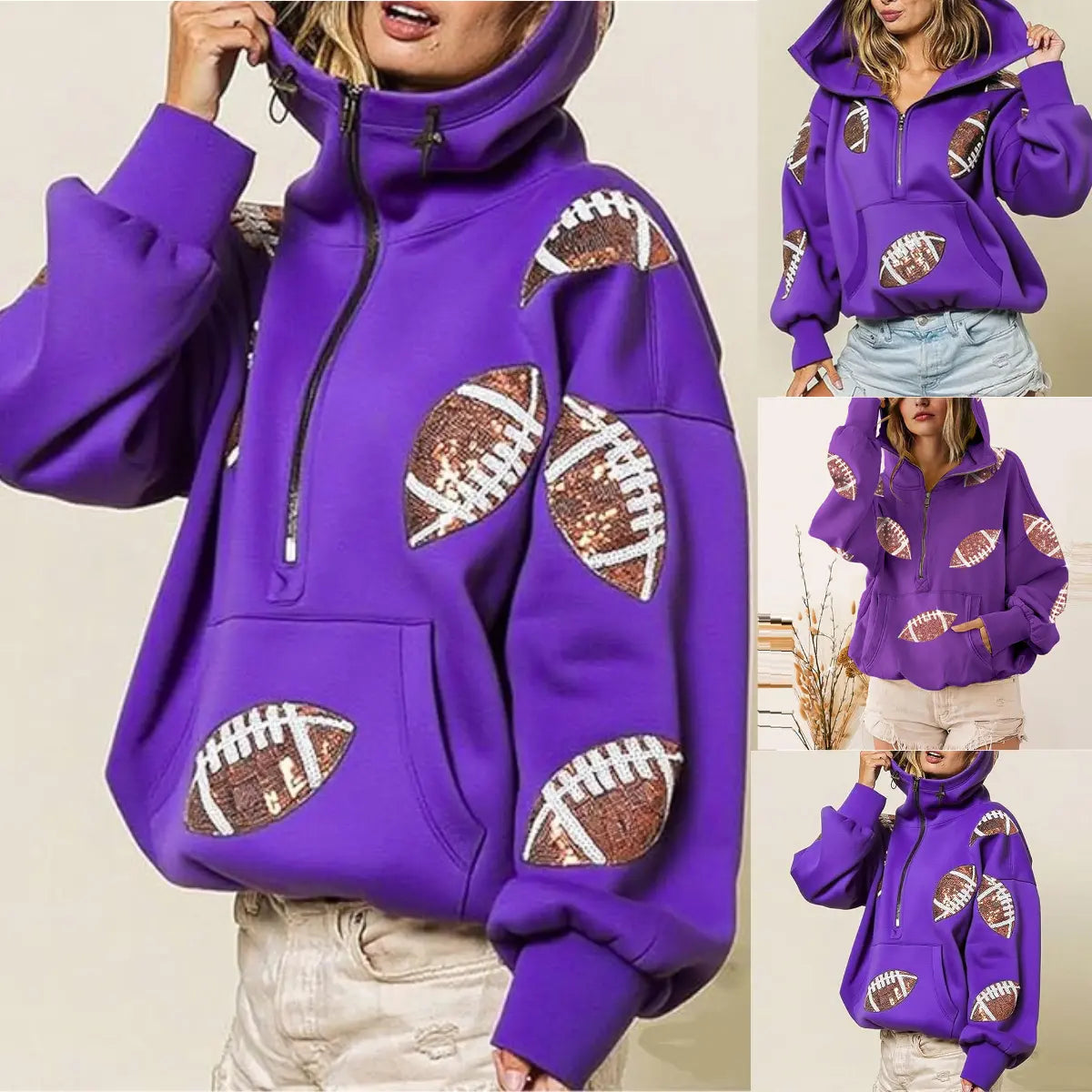 Kickoff Sequin Half-Zip Hoodie purple