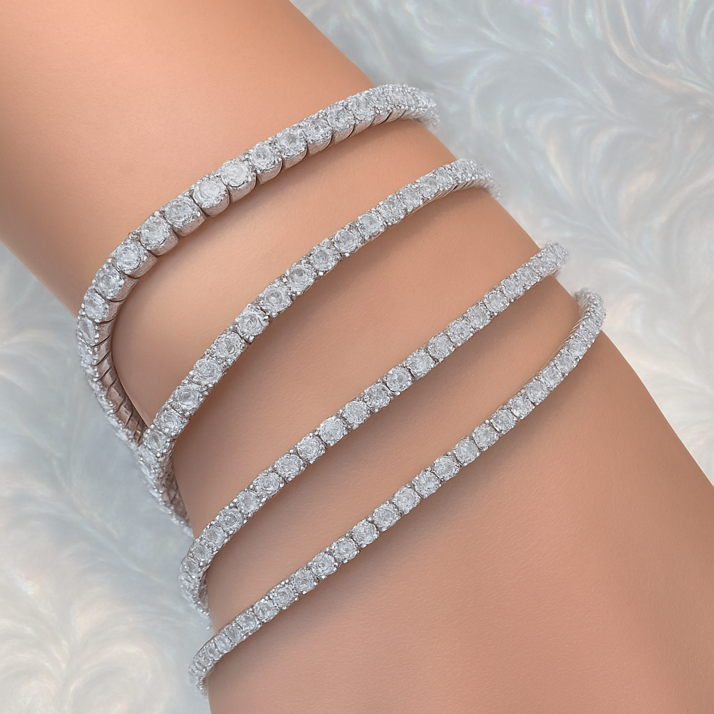 HeyLuna Moissanite Tennis Bracelet stacked on wrist